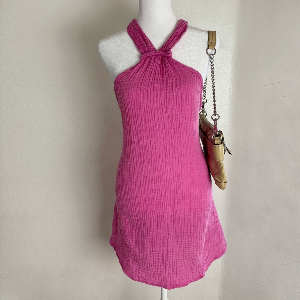 Anthropologie Pink Halter Mini Dress | Braided Straps | 100% Cotton | Size Small